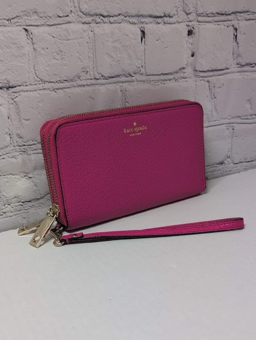 Kate spade Double Zip Continental Saffiano leather zip wristlet with wrist strap
